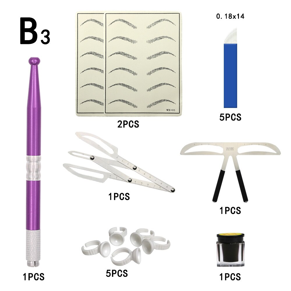 Microblading ũ Ϳ      ȷ  Ǻ Set14Needle 3D  Ϳ  ũ /Microblading Makeup Tattoo Kits Manual Pen Practice Pigment Practice